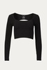 cropped open-back stretch-ribbed top in black