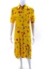 womens yellow floral silk tie front short sleeve shift dress