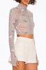 micaela cropped power mesh turtleneck top in pastel geo