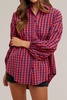 gingham button down top in navy/red