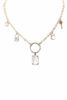 women's metal chain crystal stone lock and key dangle necklace