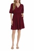 v-neck faux button front 3/4 sleeve elastic cuff dress in oxblood