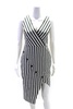 womens striped print button v-neck sleeveless midi dress white