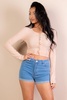 women's ribbed long sleeve snap button down crop top