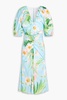 Puffed printed cotton-blend midi dress