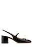 Black leather pumps