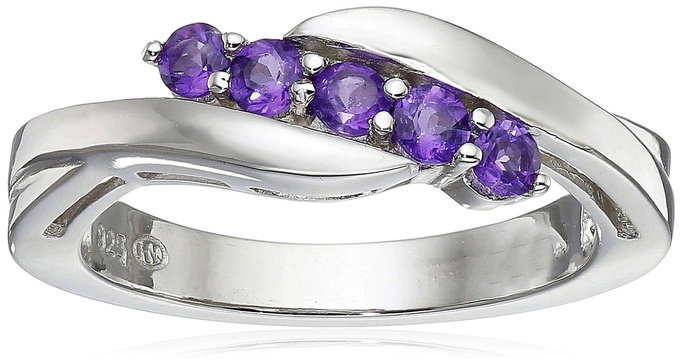 Amazon Essentials Sterling Silver Genuine Five Stone Bypass Ring , (previously Amazon Collection)