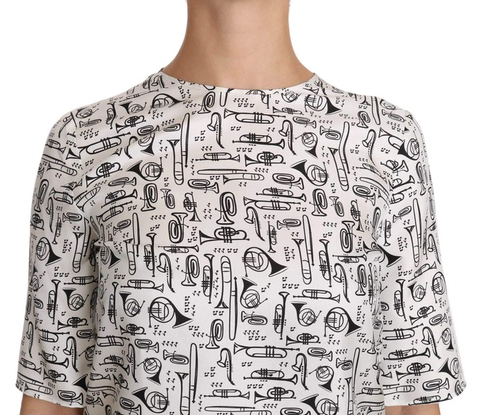 Dolce & Gabbana White Musical Instruts Print Blouse