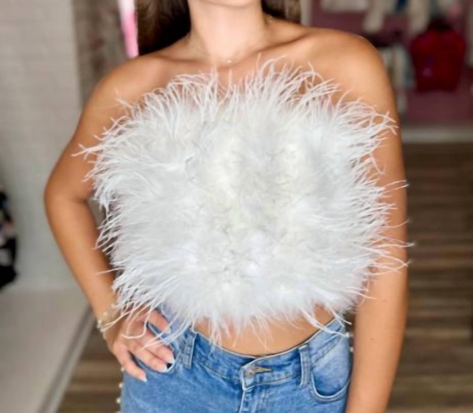 fancy strapless feather top in white