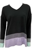 women's ombre 3/4 v-neck top in black/lilac/mist