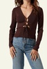 nella lace-up rib sweater in brown