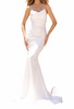 cowl-neck long formal prom dress with train in white