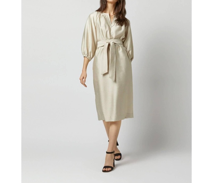 trapunto blouson dress in plantino crepe