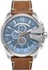 Diesel Mega Chief Stainless Steel and Leather Chronograph Men's Watch, Color: Silver, Brown (Model: DZ4458)