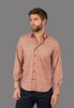 orange, navy, and white plaid shirt