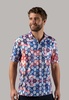 blue and red honeycomb polo shirt