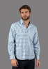 dark teal and white plaid shirt