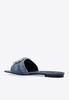 Patchwork Denim Flat Sandals with Rhinestone Embellishments