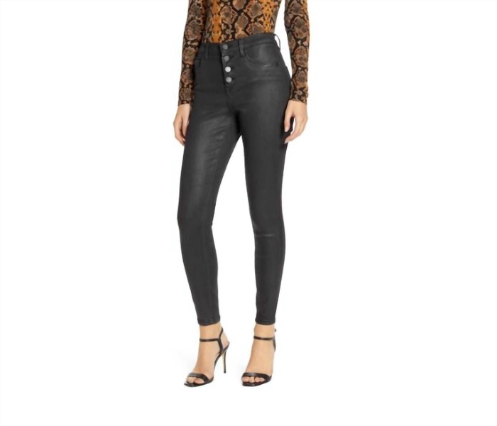 coated high rise skinny jeans in black