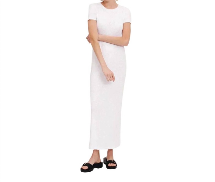 4x2 rib short sleeve maxi dress in white