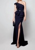 one-shoulder prom dress in midnight