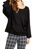 kangaroo pocket waffle knit top in black