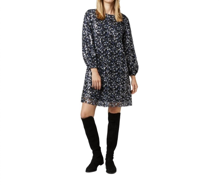 francine dress in blue/multi sparkle embroidery