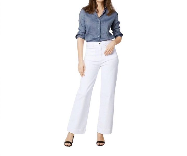 column patch pocket jean in white stretch denim
