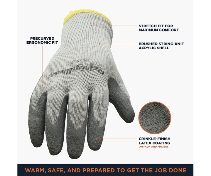 Men's Thermal Ergo Grip Crinkle Latex Palm Coated Gloves (Pack of 12 Pairs)