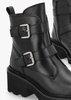 Arose Black Leather Double Buckle Ankle Boots