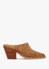 Antwerp Tan Suede Western Stacked Heel Backless Mules