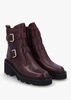 Arose Burgundy Leather Double Buckle Ankle Boots