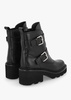 Arose Black Leather Double Buckle Ankle Boots