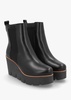 Alpaca Black Leather Wedge Ankle Boots