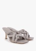 Mina Bis Pearl Grey Leather Woven Heeled Mules