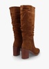 Astrid Tan Suede Rouched Block Heel Knee Boots