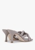Mina Bis Pearl Grey Leather Woven Heeled Mules