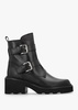 Arose Black Leather Double Buckle Ankle Boots