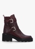 Arose Burgundy Leather Double Buckle Ankle Boots