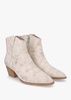 Fame Beige White Leather Western Ankle Boots