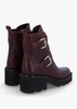 Arose Burgundy Leather Double Buckle Ankle Boots