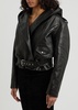 Hooded leather biker jacket