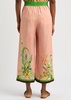 Papaya floral-print flax trousers