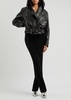 Hooded leather biker jacket