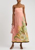 Papaya floral-print flax midi dress
