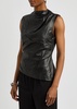Ruched asymmetric leather top