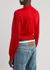 Logo-embroidered cropped fine-knit cardigan