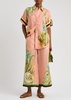 Papaya floral-print flax trousers