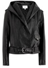 Hooded leather biker jacket