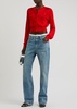 Logo-embroidered cropped fine-knit cardigan